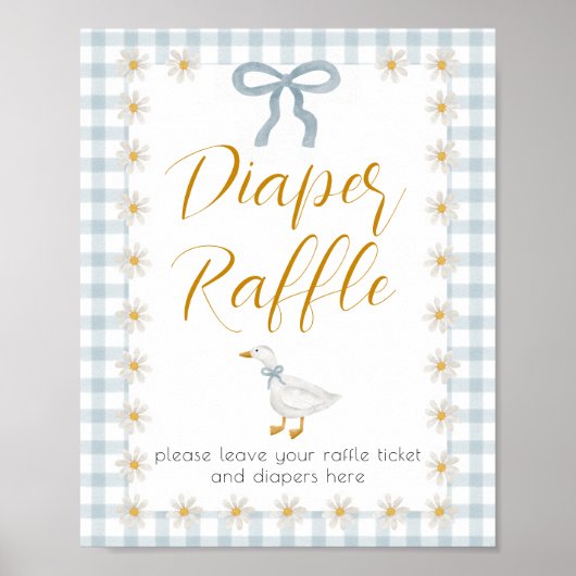 Silly Goose Blue Gingham Baby Shower Diaper Raffle Poster (Voorkant)