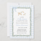 Silly Goose Blue Gingham Baby Shower Invitation Kaart (Voorkant)