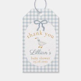 Silly Goose Blue Gingham Baby Shower Thank You Tag Cadeaulabel