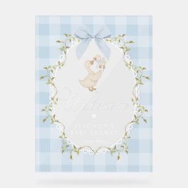 Silly Goose Blue Gingham Baby Shower Welcome Acryl Bord