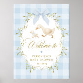 Silly Goose Blue Gingham Baby Shower Welcome Poster (Voorkant)