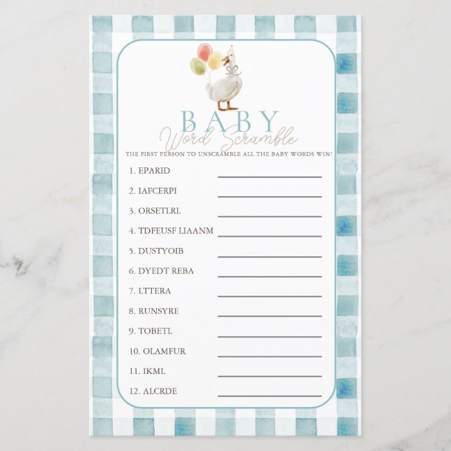 Silly Goose Blue Gingham Boy Baby Word Scramble (Voorkant)