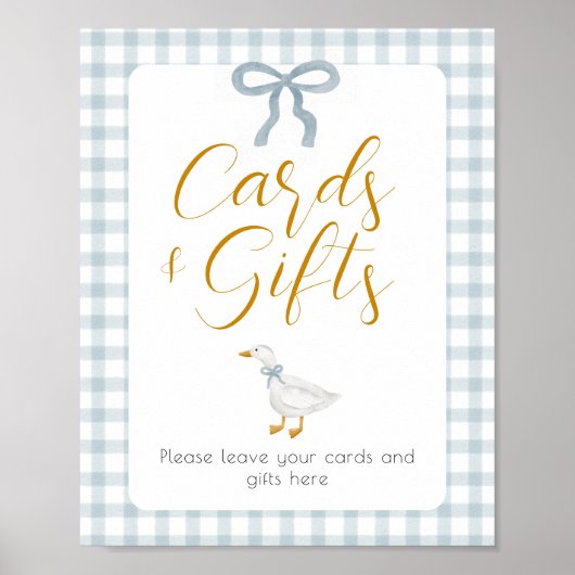 Silly Goose Blue Gingham Cards Gifts Table Sign Poster (Voorkant)
