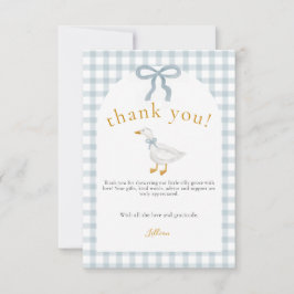 Silly Goose Blue Gingham Cottagecore Baby Shower Bedankkaart