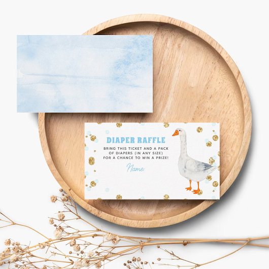 Silly Goose Blue Watercolor Baby Shower Diaper Informatiekaartje