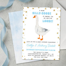 Silly Goose Blue Watercolor Boys Baby Shower Kaart