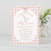 Silly Goose Blush Pink Bow Gingham Baby Shower  Kaart (Staand voorkant)