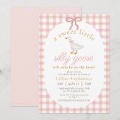 Silly Goose Blush Pink Bow Gingham Baby Shower  Kaart (Voorkant / Achterkant)