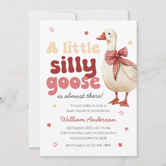 Silly Goose Christmas Bow Baby Shower Kaart (Voorkant)