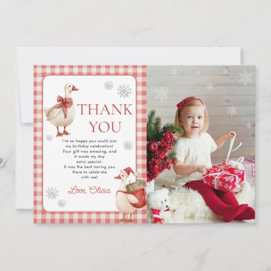 Silly Goose Christmas Gingham 1st Birthday Photo Bedankkaart (Voorkant)
