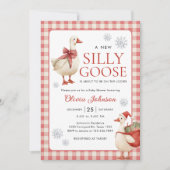 Silly Goose Christmas Gingham Baby Shower Kaart (Voorkant)