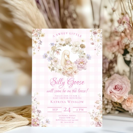 Silly Goose Coquette Pink Bow Girl Baby Shower Kaart