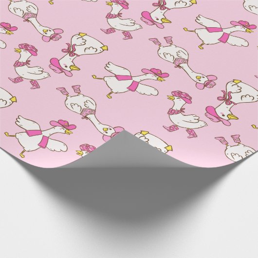 Silly Goose Cowboy Cowgirl Pink Gift Cadeaupapier (Hoek)