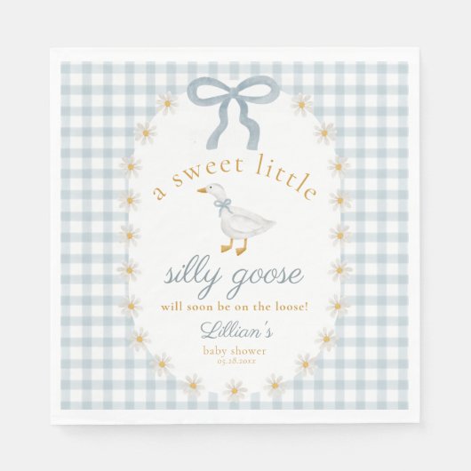 Silly Goose Daisy Blue Bow Gingham Baby Shower Servet (Voorkant)