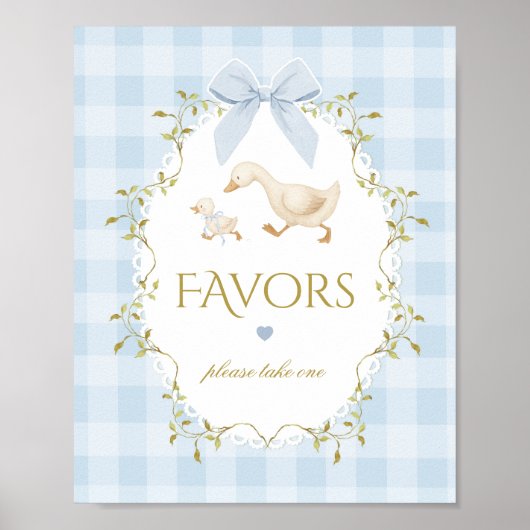 Silly Goose Favors Sage Blue Gingham Baby Shower Poster (Voorkant)