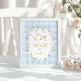Silly Goose Favors Sage Blue Gingham Baby Shower Poster