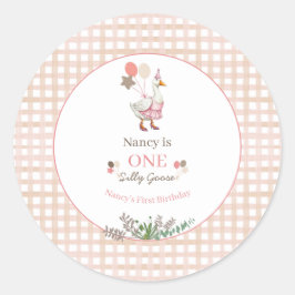 Silly Goose First Birthday Brown Ronde Sticker