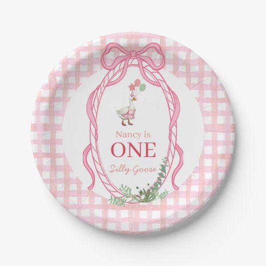 Silly Goose First Birthday Pink Papieren Bordje (Voorkant)