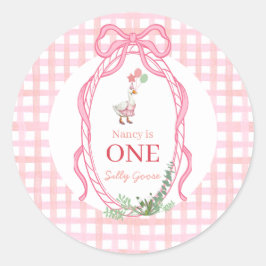 Silly Goose First Birthday Pink  Ronde Sticker