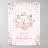 Silly Goose Floral Gingham Baby Shower Welcome Poster (Voorkant)