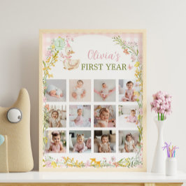 Silly Goose Floral Girl Birthday Photo Milestone Poster