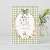 Silly Goose Floral Green Gingham 1st Birthday Kaart (Staand voorkant)