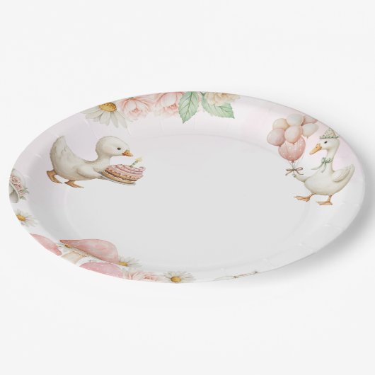 Silly Goose Flower Garden Mushroom 1st Birthday Papieren Bordje (Gekanteld)