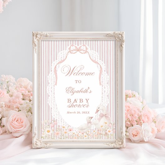 Silly Goose Flower Lace Girl Baby Shower Welcome Poster