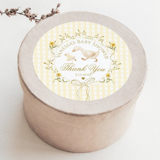 Silly Goose Gender neutral Gingham Thank you Ronde Sticker