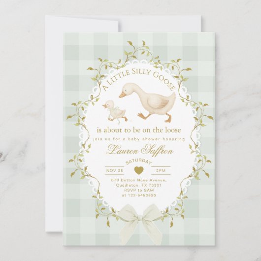 Silly Goose Gender neutral Sage Baby Shower Kaart (Voorkant)