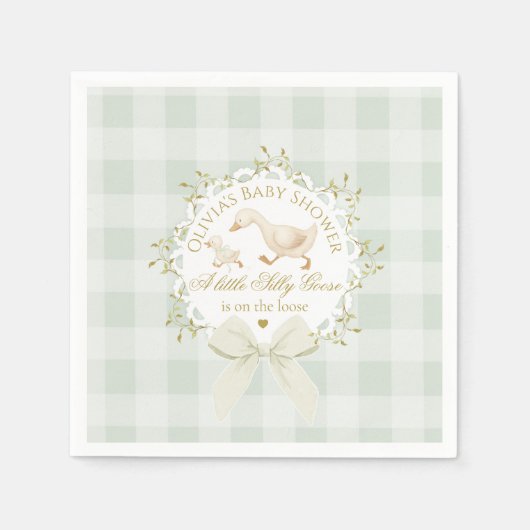 Silly Goose Gender neutral Sage Baby Shower Servet (Voorkant)