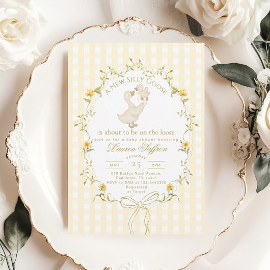Silly Goose Gender neutral Yellow Baby Shower Kaart