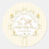 Silly Goose Gender neutral Yellow Baby Shower Ronde Sticker (Voorkant)