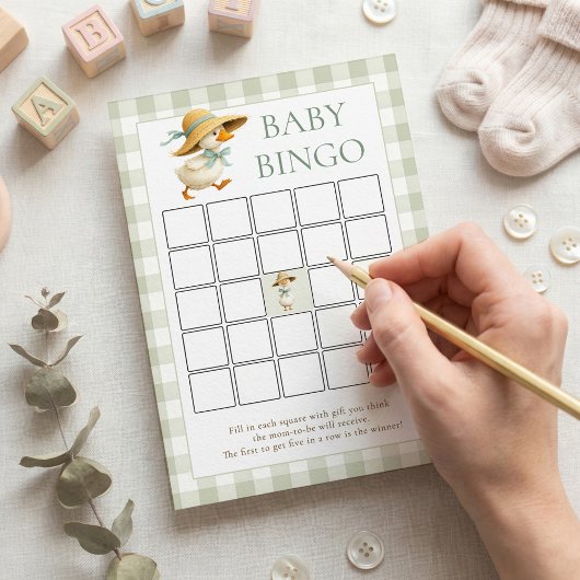 Silly Goose Gingham Bingo Baby Shower Game Card Kaart