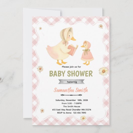 Silly Goose girl Baby Shower Invitation Kaart (Voorkant)