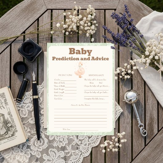 Silly Goose Green Baby Predictions & Advice Card Kaart