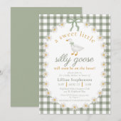 Silly Goose Green Bow Daisy Gingham Baby Shower Kaart (Voorkant / Achterkant)