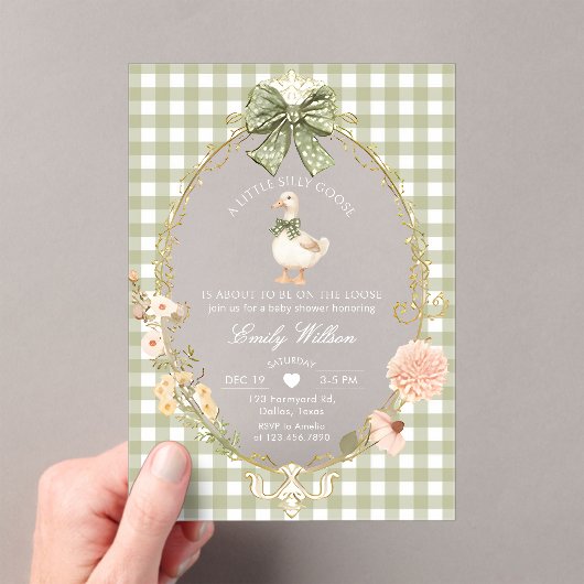 Silly Goose Green Gingham Baby Shower Acryl Uitnodigingen (Insitu (Draagbaar))