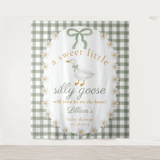 Silly Goose Green Gingham Baby Shower Backdrop Wandkleed (Voorkant)