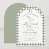 Silly Goose Green Gingham Bow Baby Shower Arch Kaart (Voorkant / Achterkant)