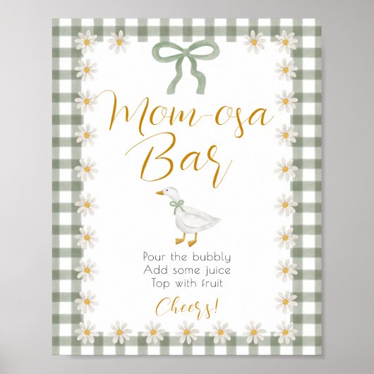Silly Goose Green Gingham Mimosa Bar Baby Shower  Poster (Voorkant)