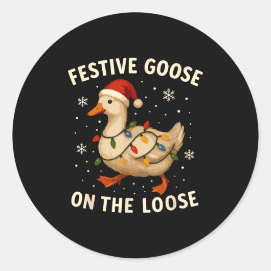 Silly Goose Holiday Christmas Festive Goose On The Ronde Sticker (Voorkant)