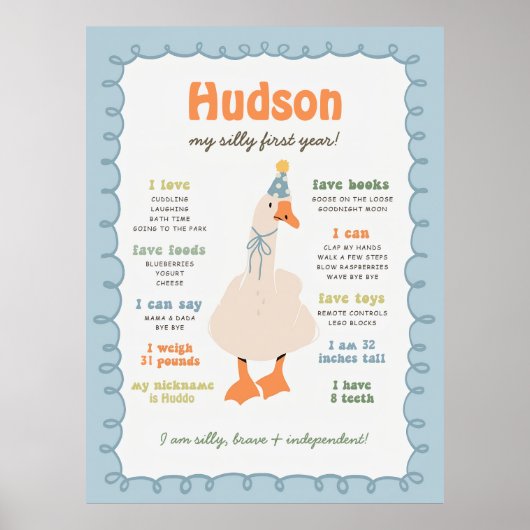 Silly Goose Milestone Board, Printable One Silly  Poster (Voorkant)