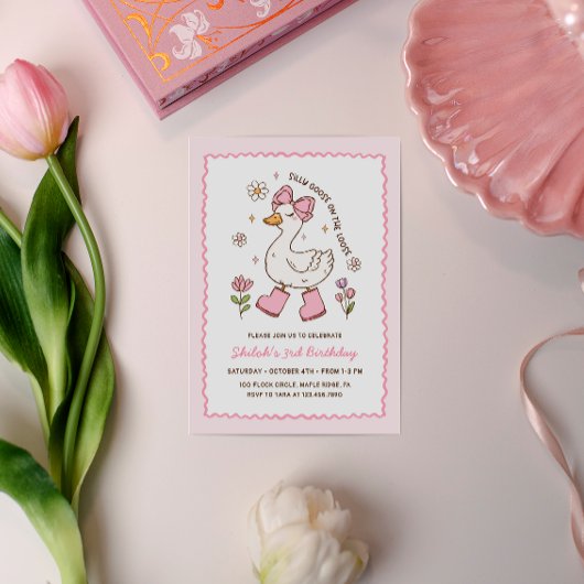 Silly Goose on the Loose Pink Bow Floral Kaart