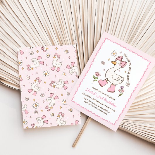 Silly Goose on the Loose Pink Bow Floral Kaart