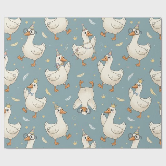Silly Goose Party – Blue Background with Feathers Cadeaupapier (Vlak)
