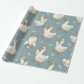 Silly Goose Party – Blue Background with Feathers Cadeaupapier (Uitgerold)