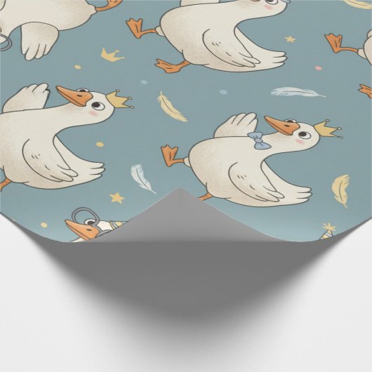 Silly Goose Party – Blue Background with Feathers Cadeaupapier (Hoek)