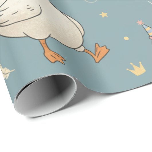 Silly Goose Party – Blue Background with Feathers Cadeaupapier (Rol Hoek)