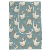 Silly Goose Party – Blue Background with Feathers Medium Cadeauzakje (Achterkant)